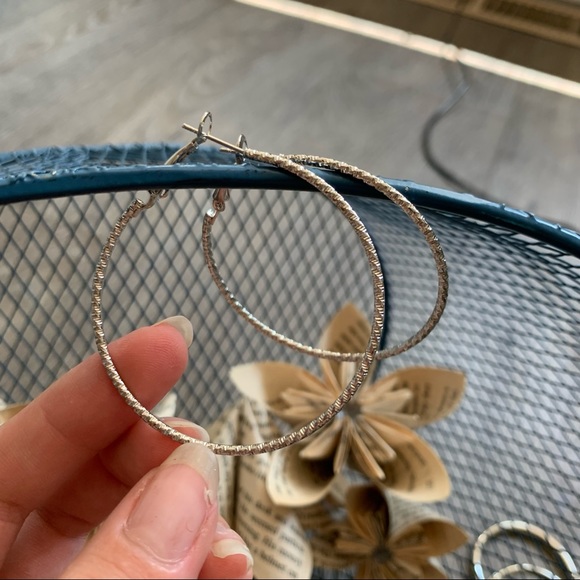 Large Silver Hoop Earrings NWOT - Picture 2 of 7